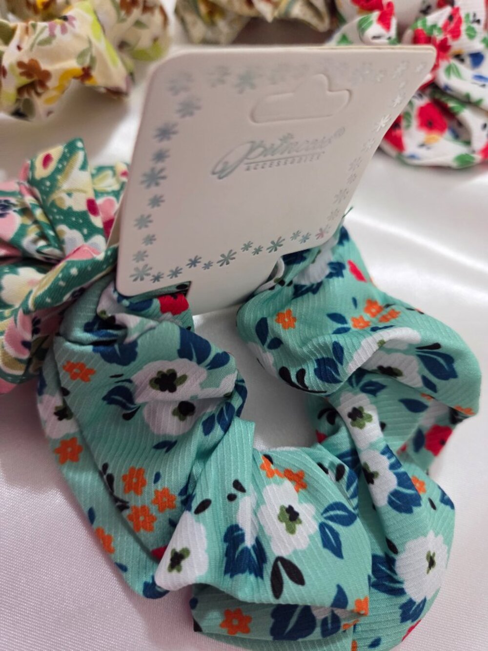 Princess Floral Scrunchies Set of 5 | Soft Elastic Hair Ties for Women & Girls